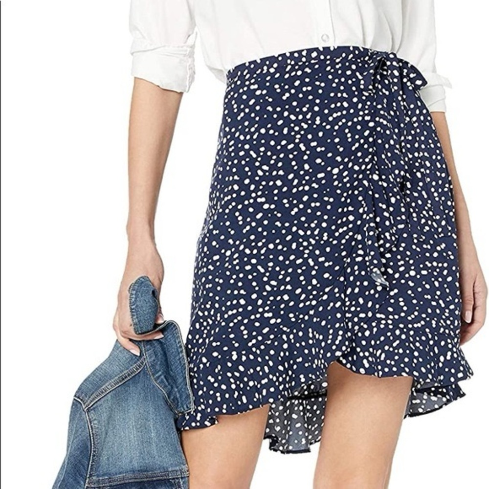 J Crew Mercantile Navy Blue Polka Dot Faux Wrap Skirt - Women